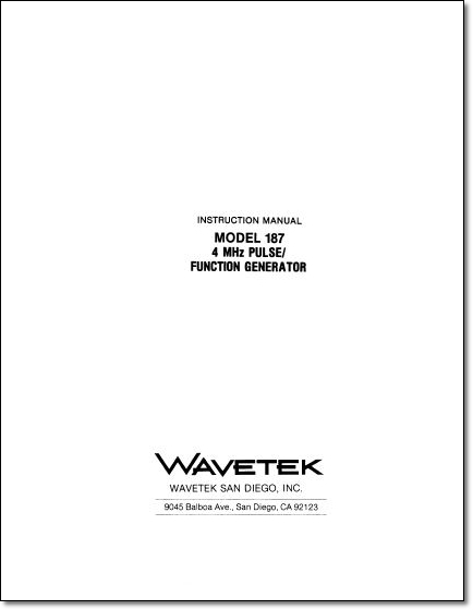 Wavetek 187 Pulse / Function Generator Instruction Manual - Click Image to Close